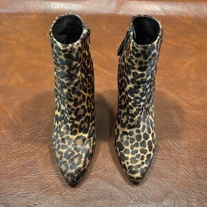 STUART WEITZMAN Calf Hair Cheetah Print Heeled Booties